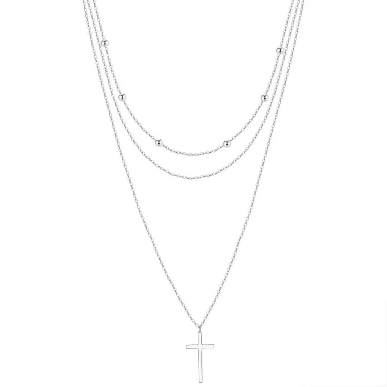 Layered Cross Pendant Necklace – Sterling Silver or Gold Vermeil
