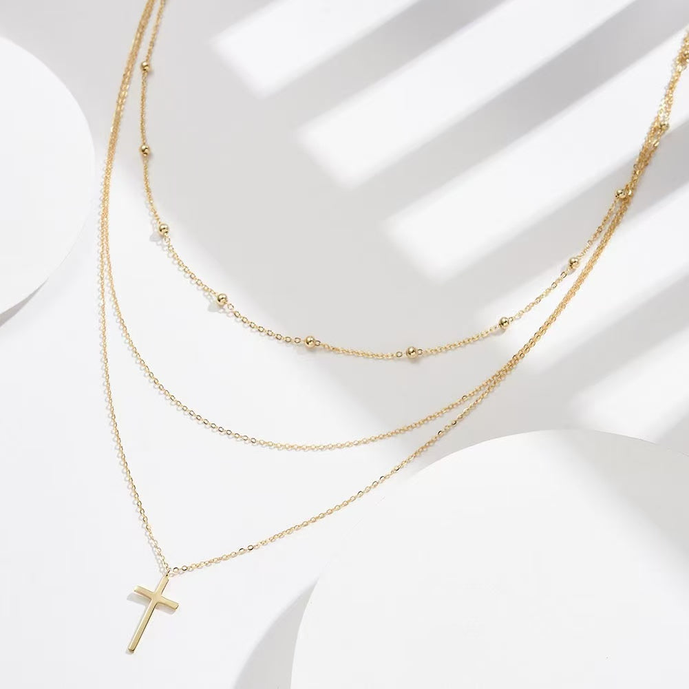 Layered Cross Pendant Necklace – Sterling Silver or Gold Vermeil