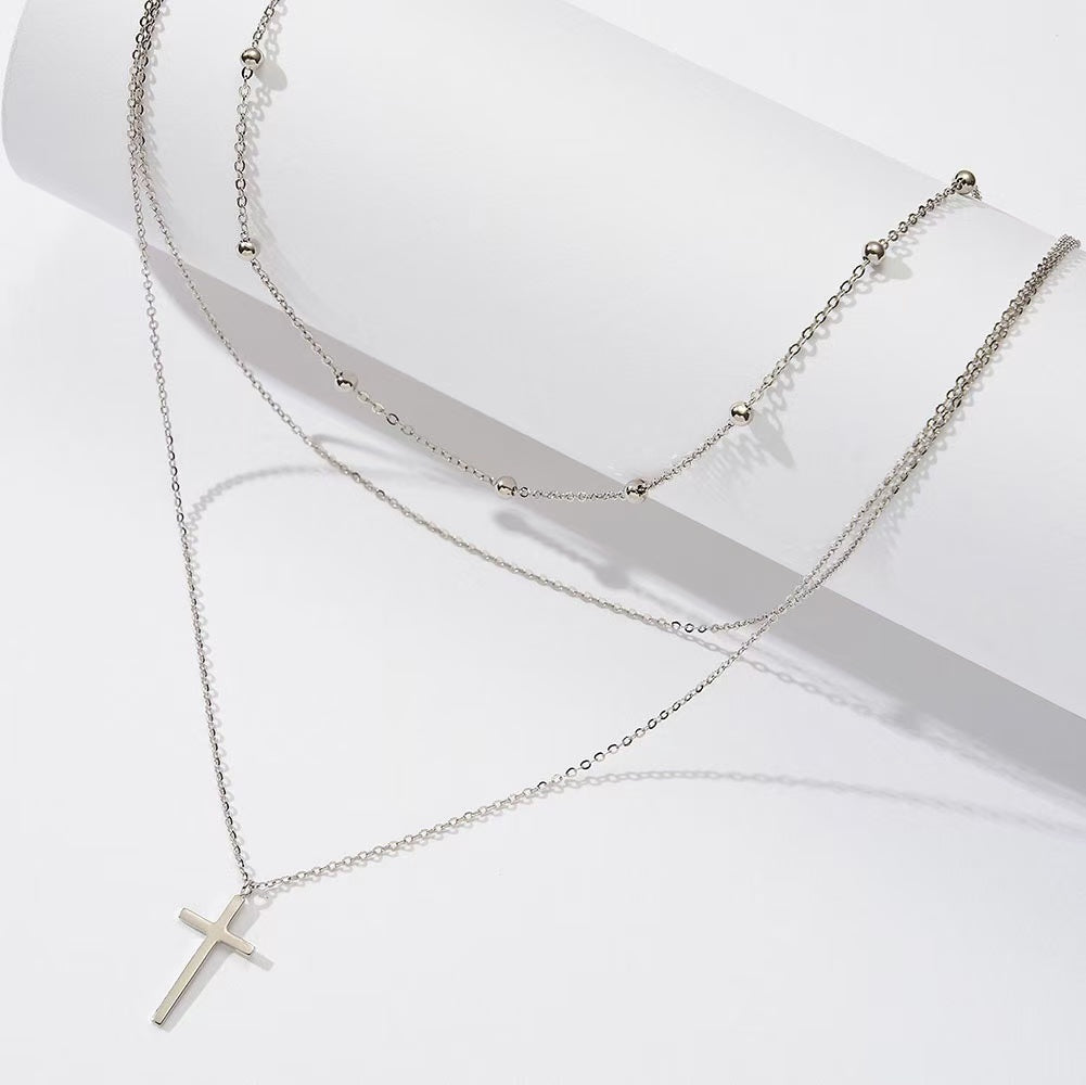 Layered Cross Pendant Necklace – Sterling Silver or Gold Vermeil