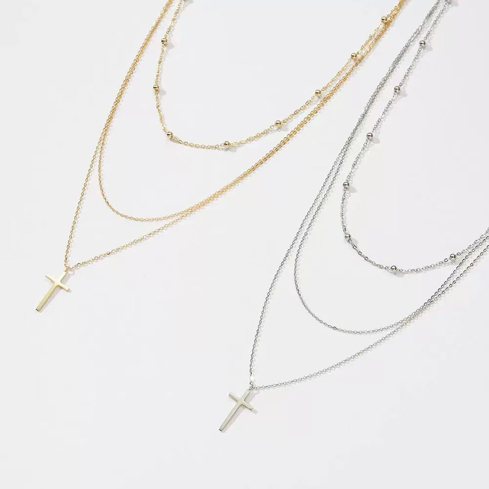 Layered Cross Pendant Necklace – Sterling Silver or Gold Vermeil