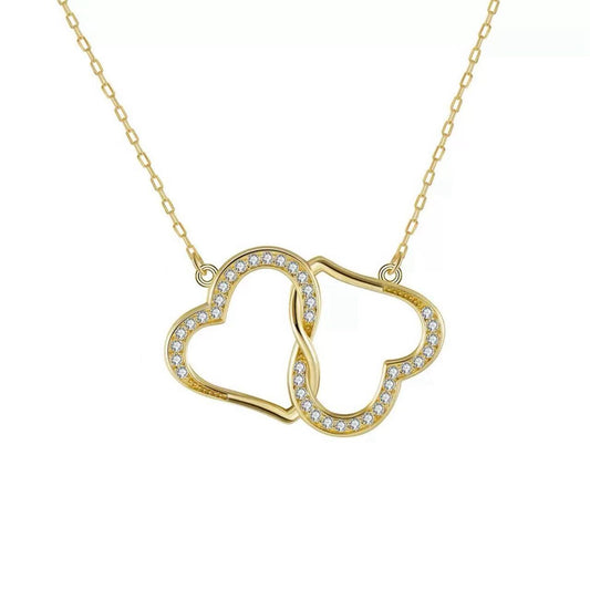 Interlocking Hearts Zircon Pendant Necklace – Sterling Silver or Gold Vermeil