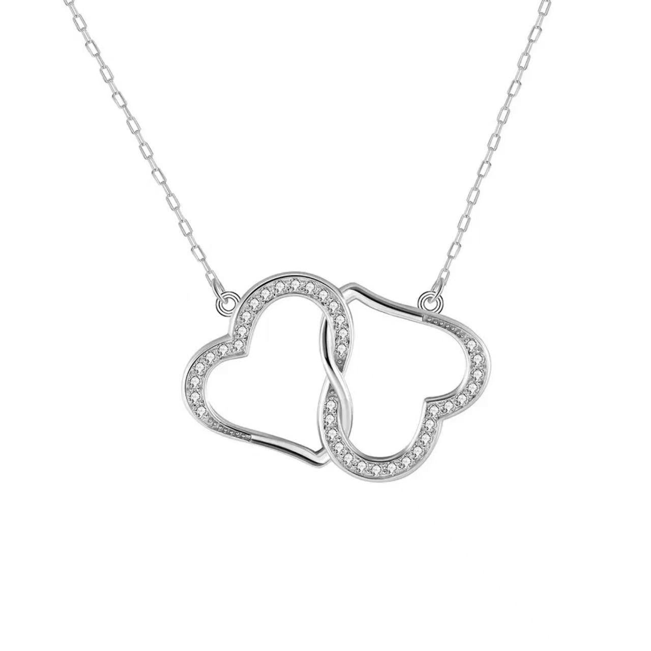 Interlocking Hearts Zircon Pendant Necklace – Sterling Silver or Gold Vermeil