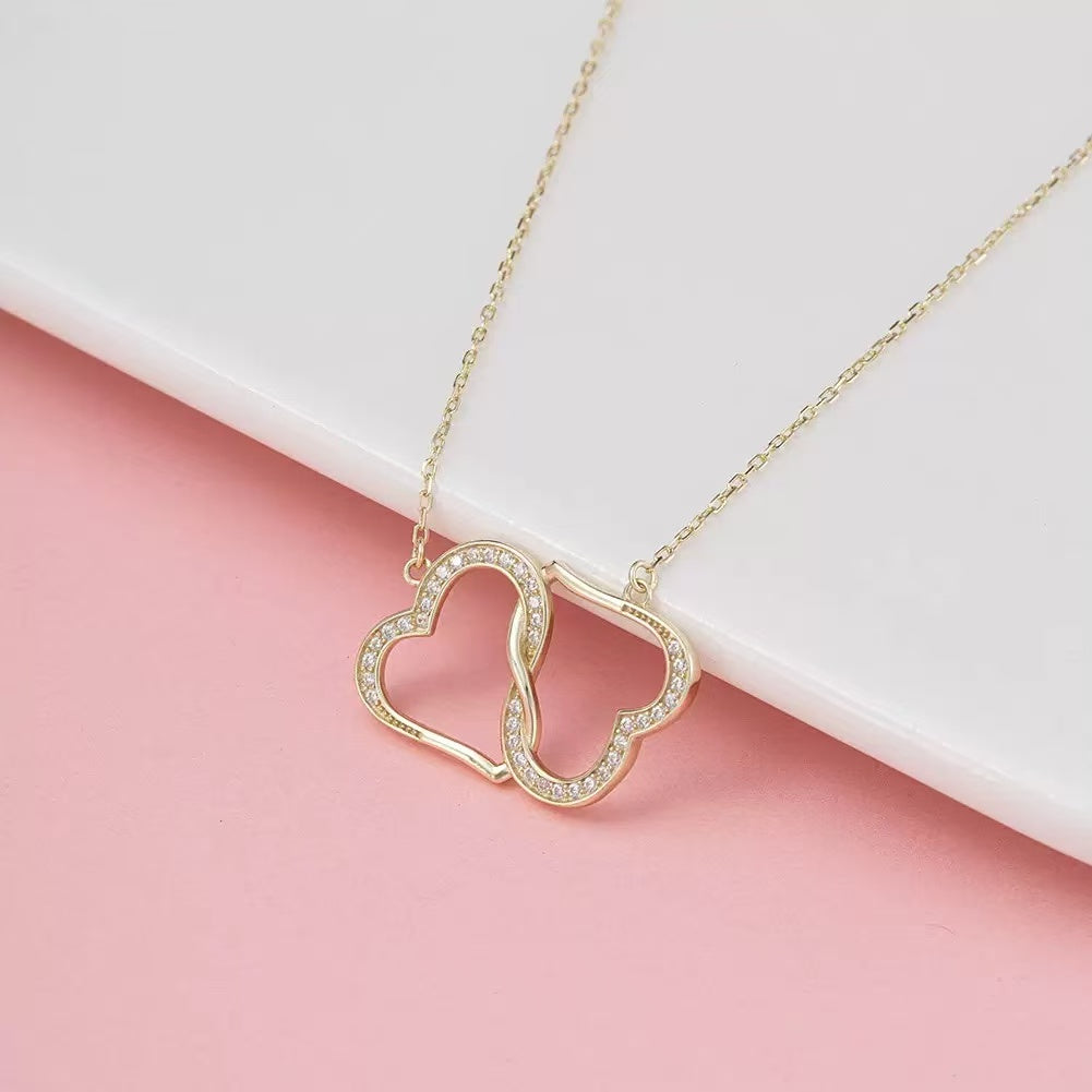 Interlocking Hearts Zircon Pendant Necklace – Sterling Silver or Gold Vermeil