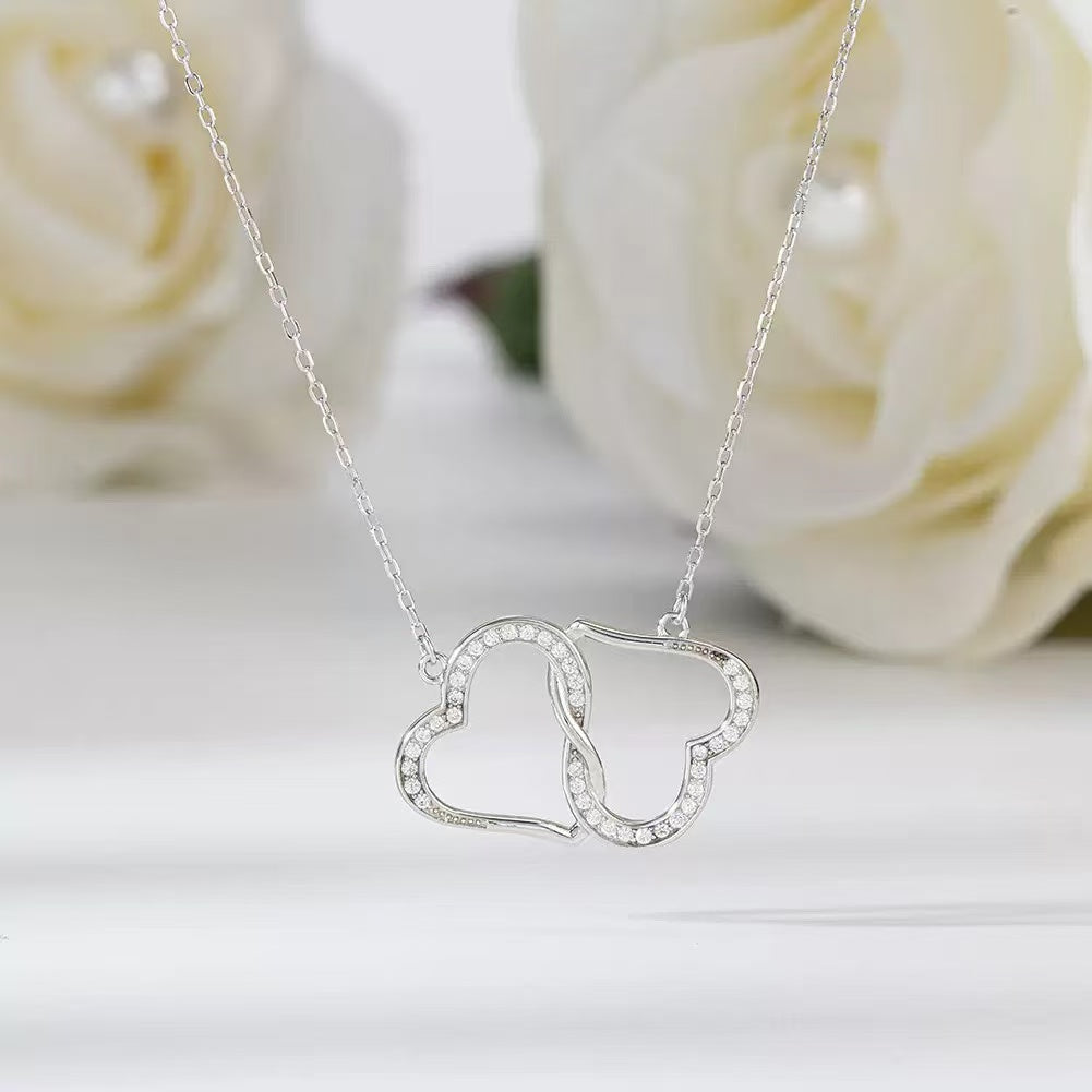 Interlocking Hearts Zircon Pendant Necklace – Sterling Silver or Gold Vermeil