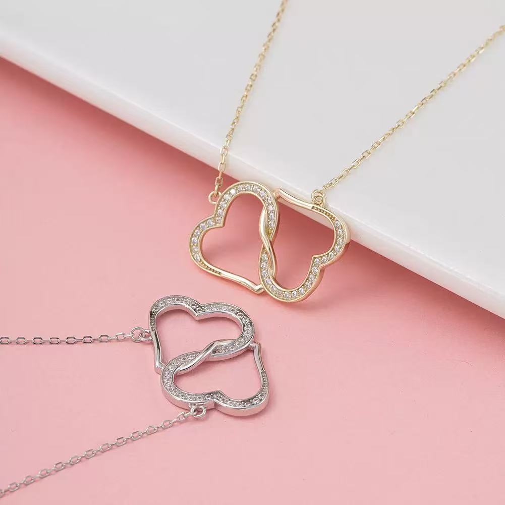 Interlocking Hearts Zircon Pendant Necklace – Sterling Silver or Gold Vermeil