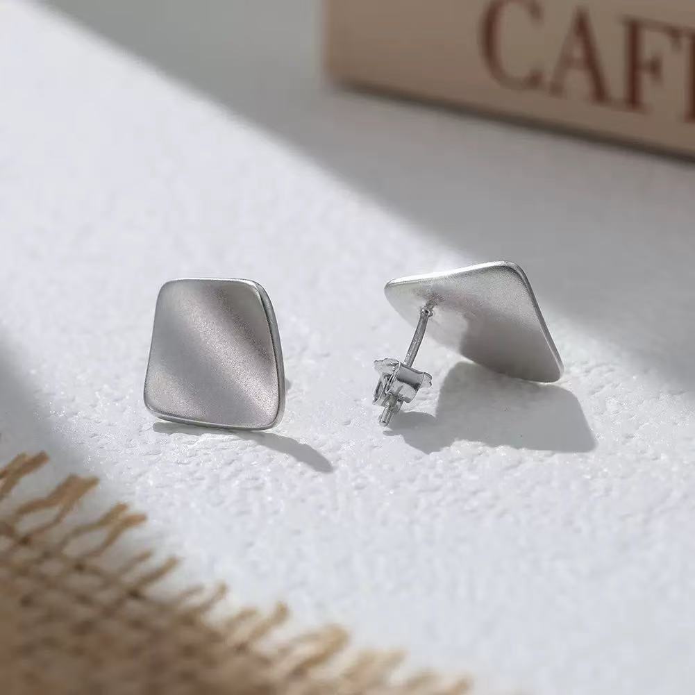 Geometric Diamond-Shaped Stud Earrings – Sterling Silver or Gold Vermeil
