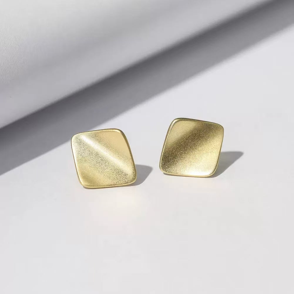 Geometric Diamond-Shaped Stud Earrings – Sterling Silver or Gold Vermeil
