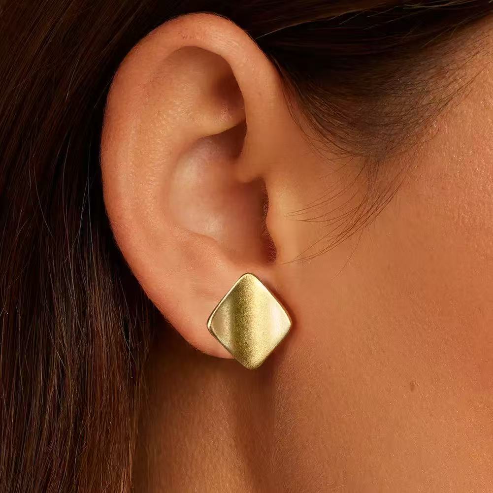 Geometric Diamond-Shaped Stud Earrings – Sterling Silver or Gold Vermeil