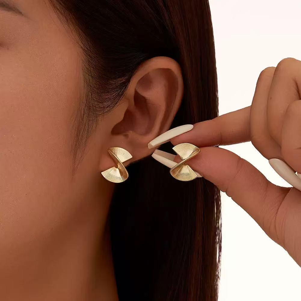 Twisted Fan Shape Stud Earrings – Sterling Silver or Gold Vermeil