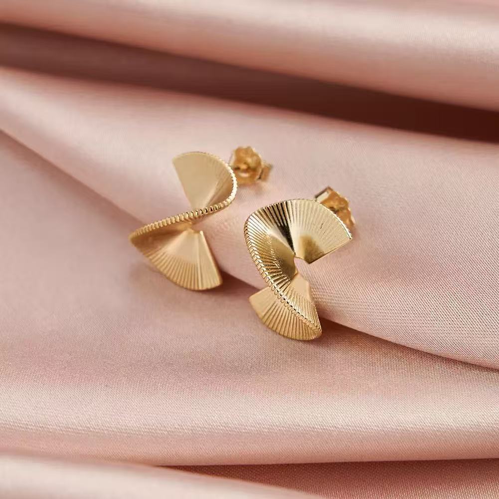 Twisted Fan Shape Stud Earrings – Sterling Silver or Gold Vermeil