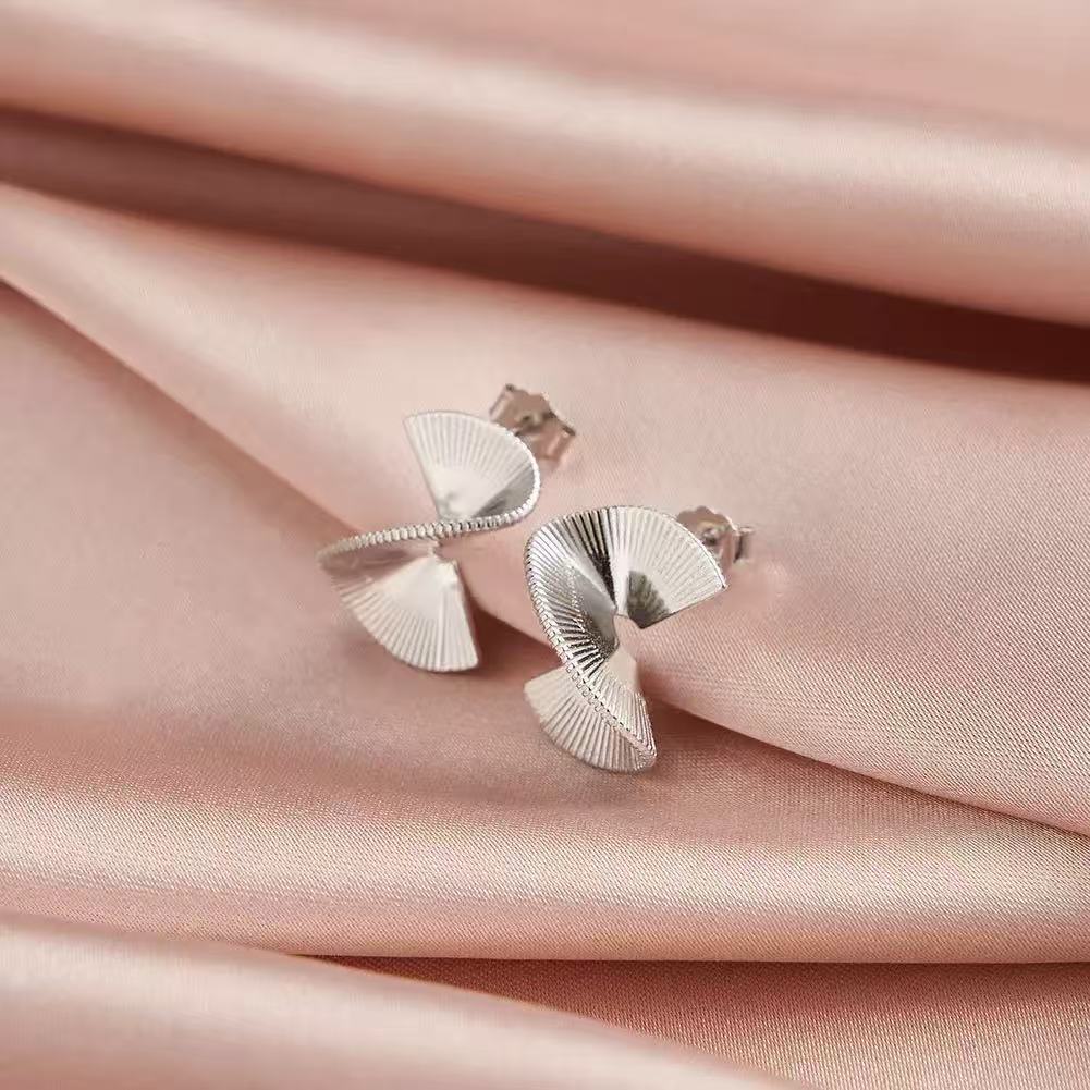 Twisted Fan Shape Stud Earrings – Sterling Silver or Gold Vermeil