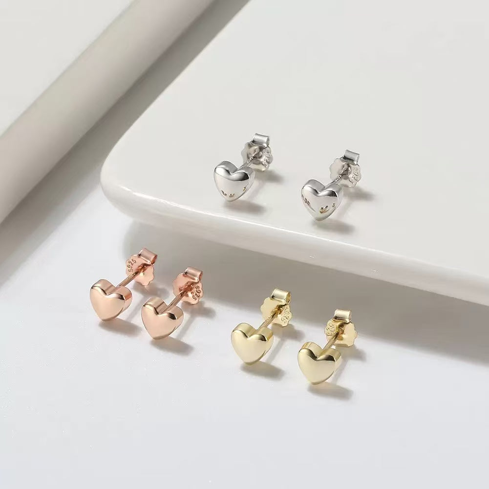 Minimalist Heart Stud Earrings – Sterling Silver or Gold Vermeil