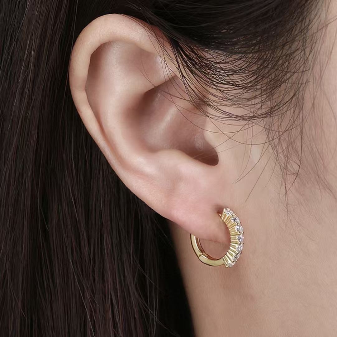 Sparkling CZ Huggie Hoop Earrings – Sterling Silver or Gold Vermeil