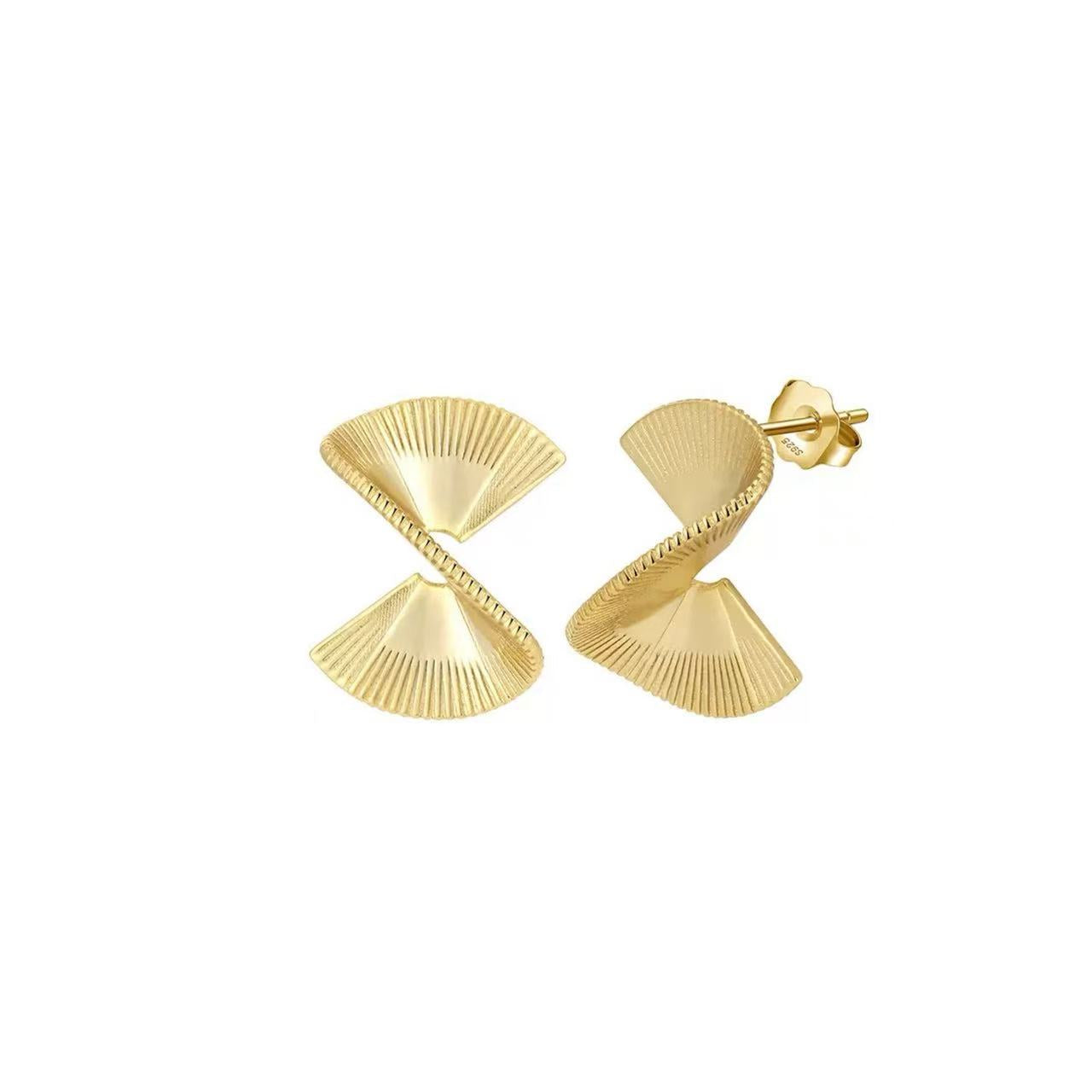 Twisted Fan Shape Stud Earrings – Sterling Silver or Gold Vermeil