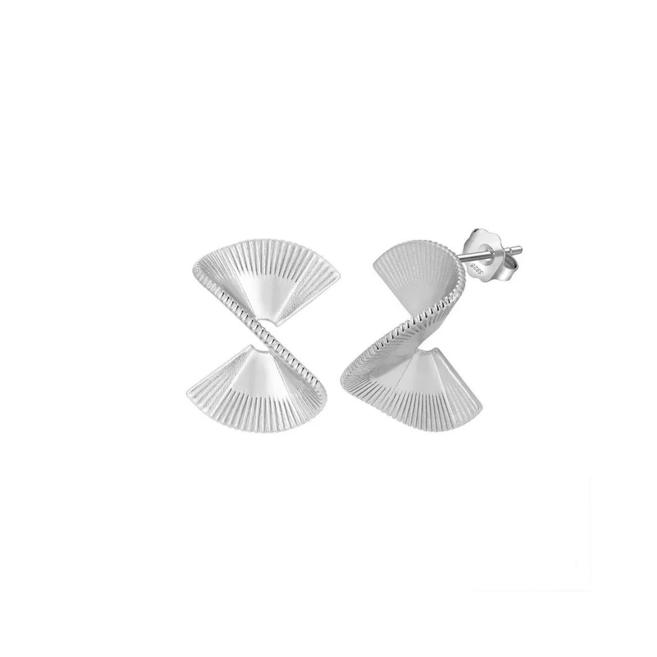 Twisted Fan Shape Stud Earrings – Sterling Silver or Gold Vermeil