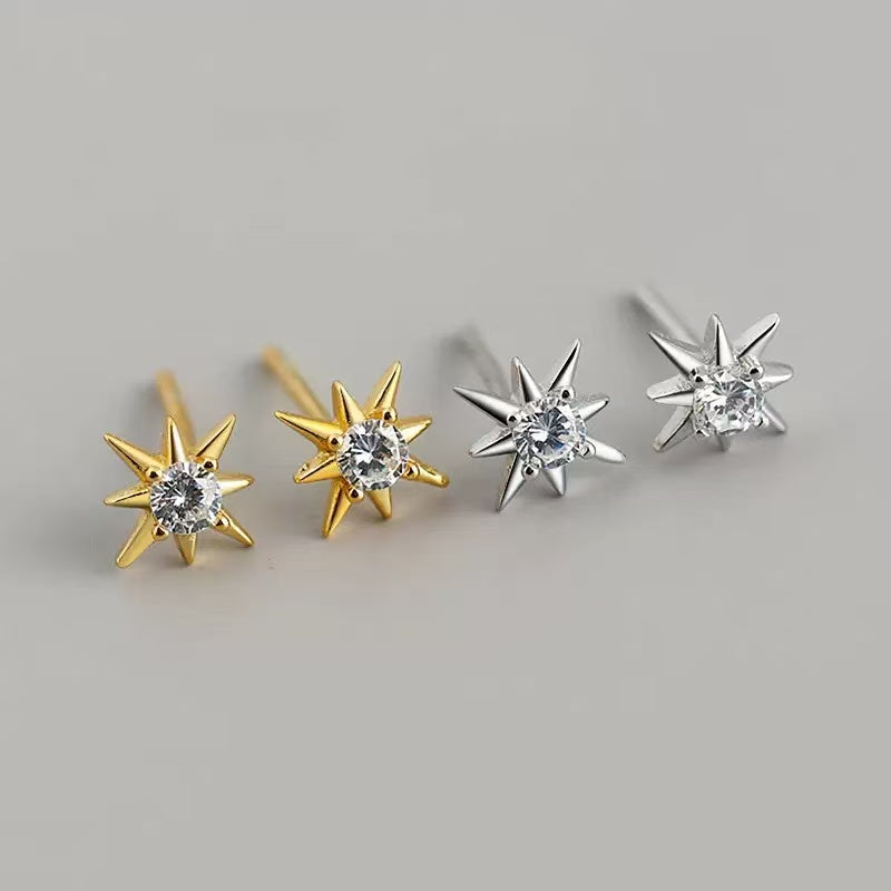 North Star Zircon Stud Earrings – Sterling Silver or Gold Vermeil