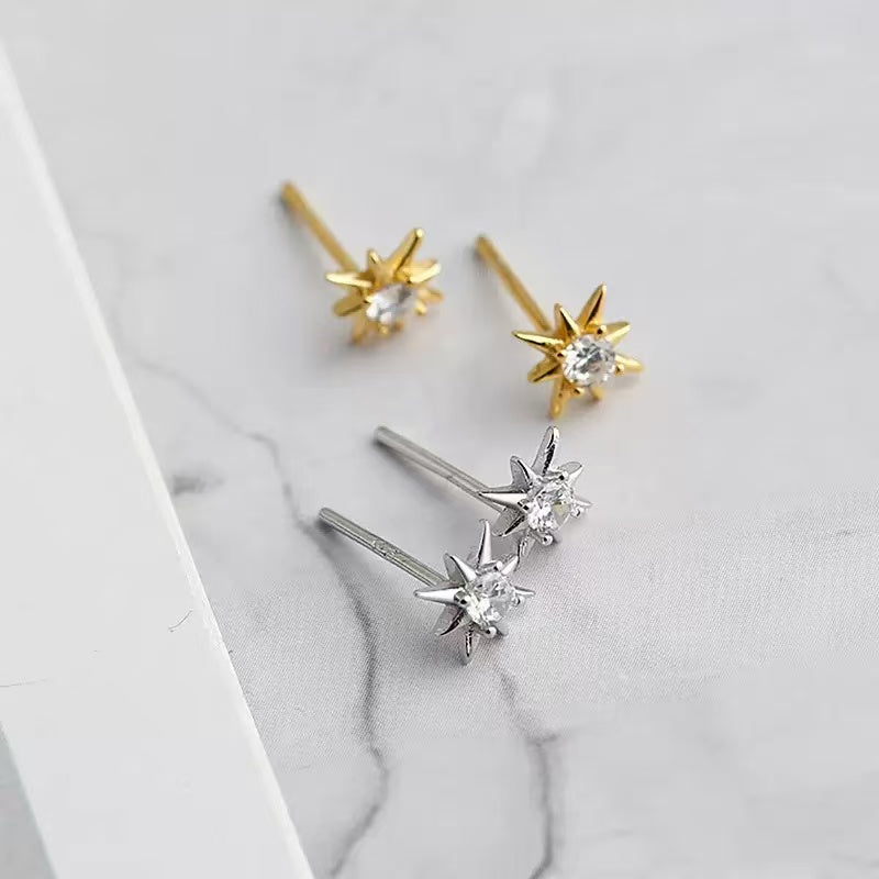 North Star Zircon Stud Earrings – Sterling Silver or Gold Vermeil