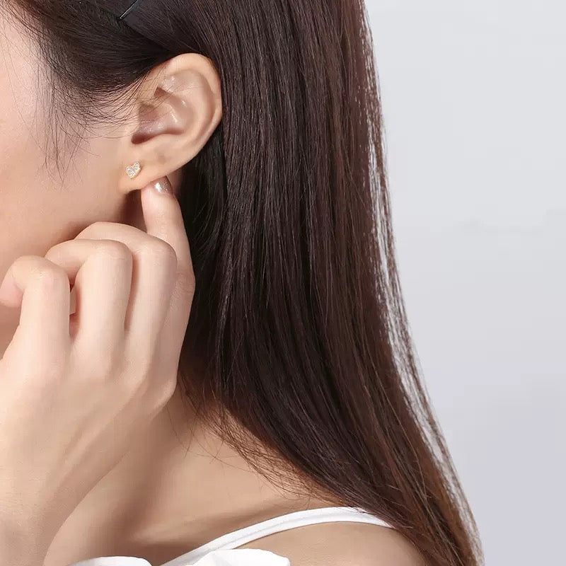 Pavé Heart Stud Earrings – Sterling Silver or 14K Gold Vermeil