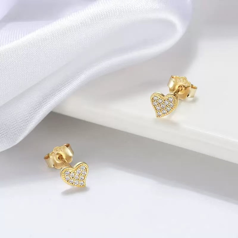 Pavé Heart Stud Earrings – Sterling Silver or 14K Gold Vermeil