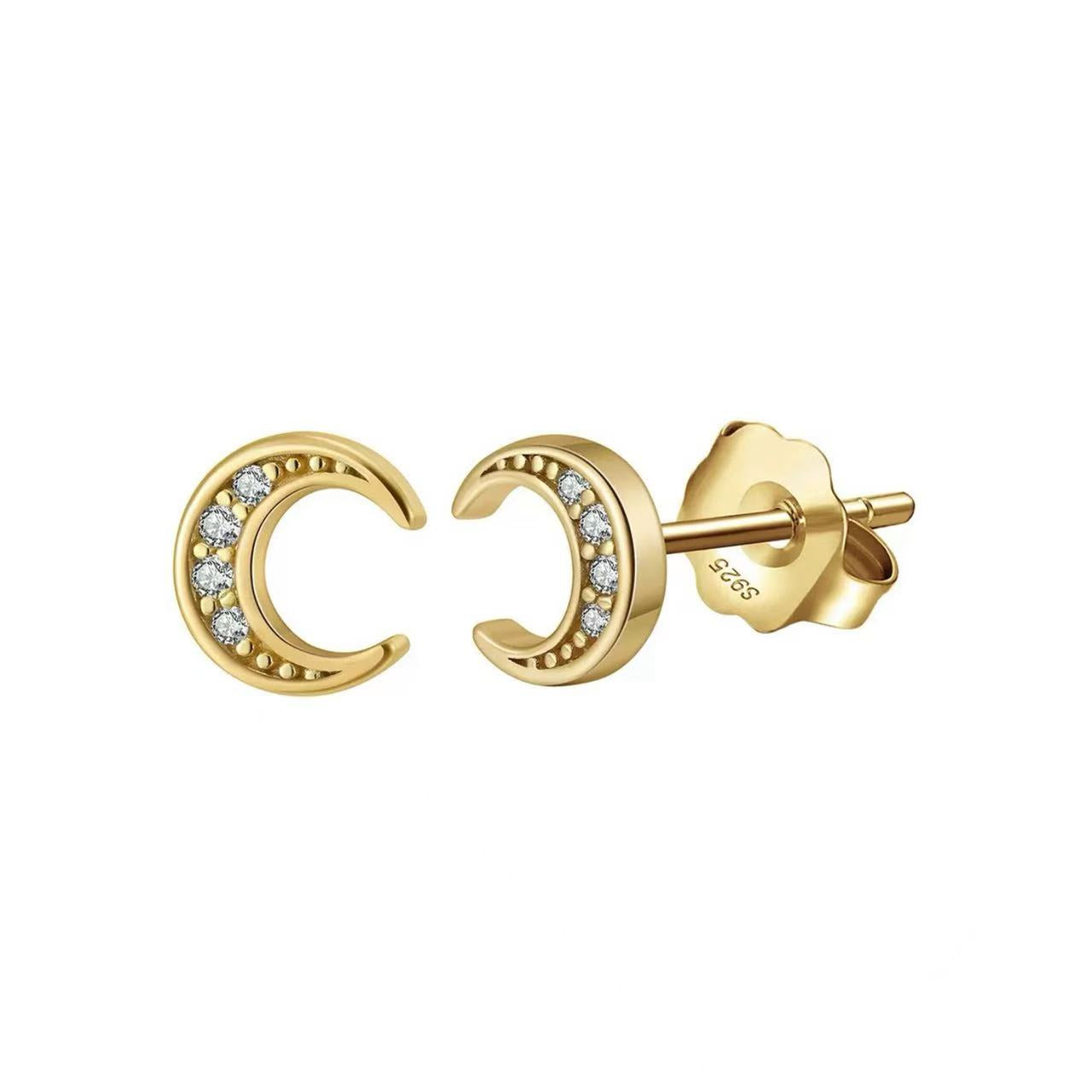 Crescent Moon Stud Earrings – Sterling Silver or Gold Vermeil with Cubic Zirconia
