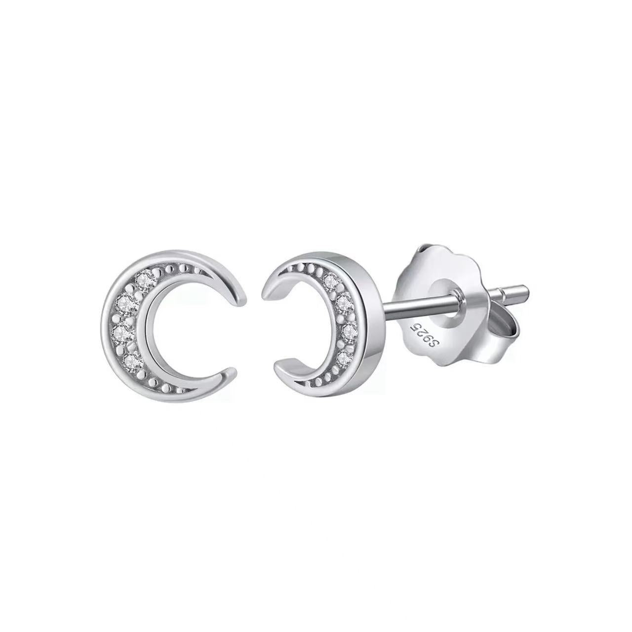 Crescent Moon Stud Earrings – Sterling Silver or Gold Vermeil with Cubic Zirconia