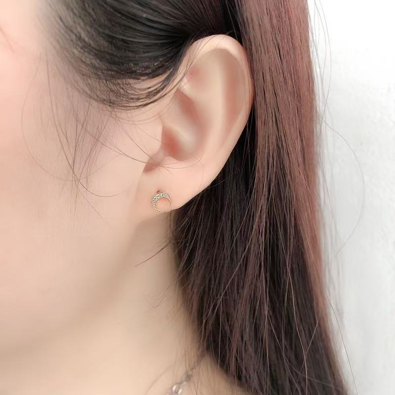 Crescent Moon Stud Earrings – Sterling Silver or Gold Vermeil with Cubic Zirconia