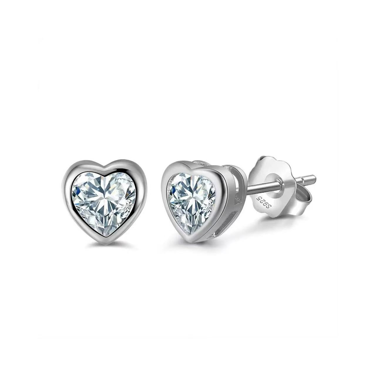 Heart-Shaped Zircon Stud Earrings – Sterling Silver or Gold Vermeil