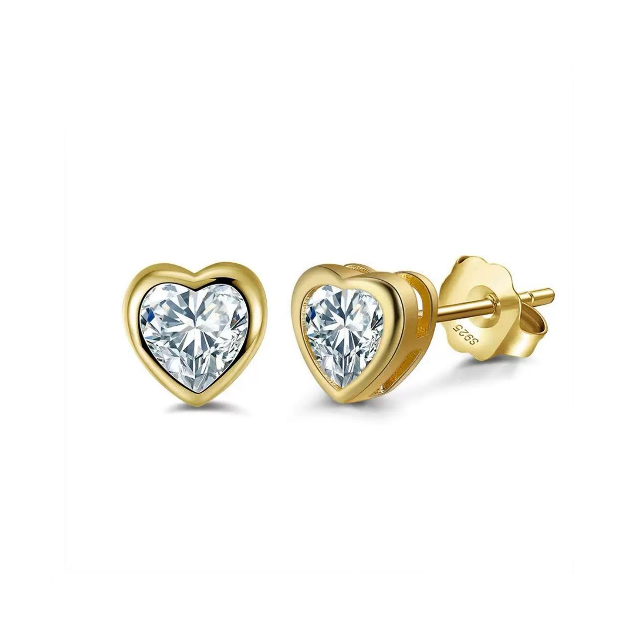 Heart-Shaped Zircon Stud Earrings – Sterling Silver or Gold Vermeil