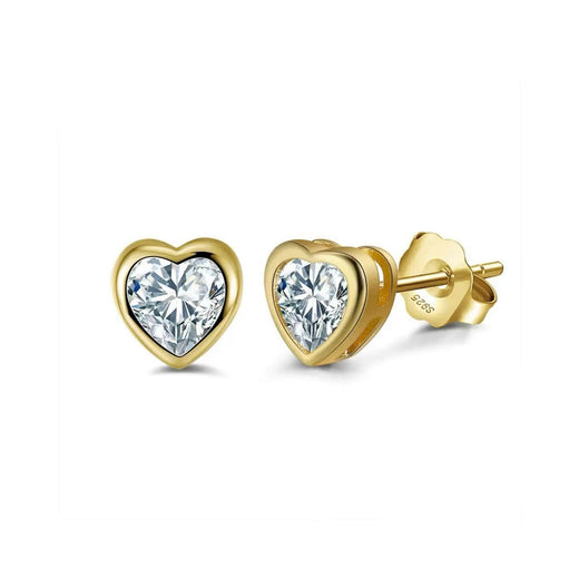 Heart-Shaped Zircon Stud Earrings – Sterling Silver or Gold Vermeil