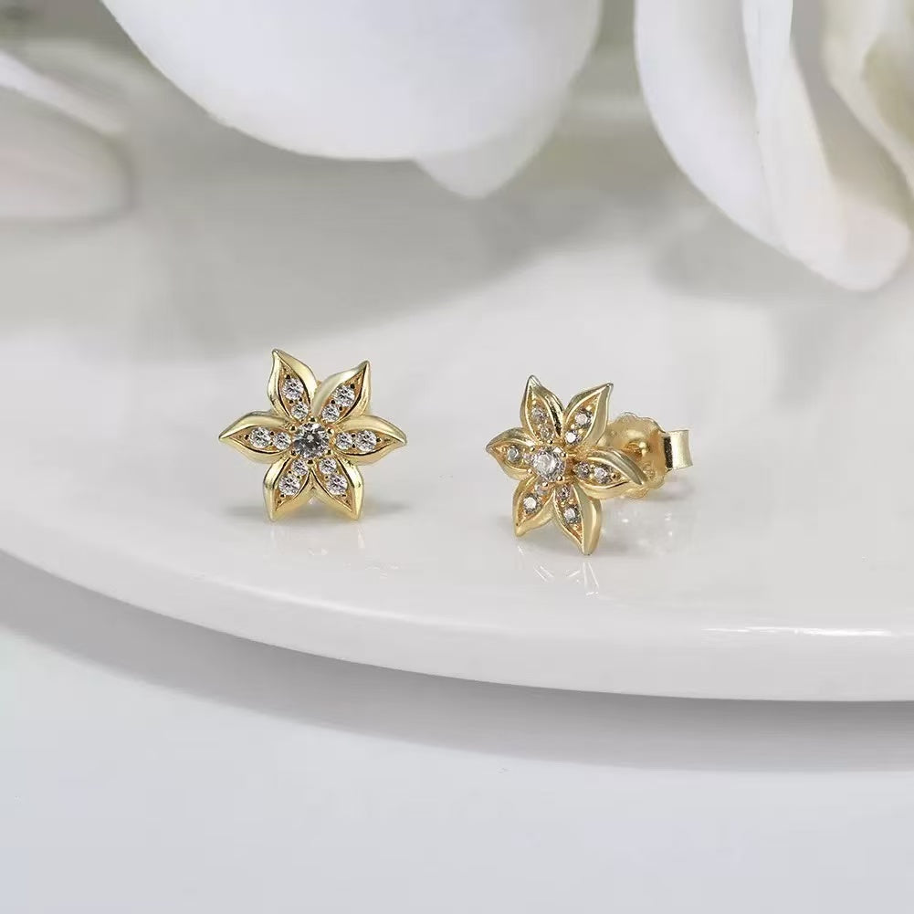 Floral Diamond Stud Earrings – Sterling Silver or Gold Vermeil | Dainty Flower Earrings