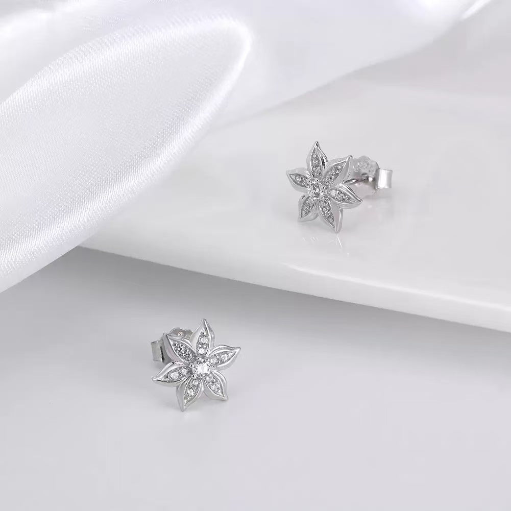 Floral Diamond Stud Earrings – Sterling Silver or Gold Vermeil | Dainty Flower Earrings