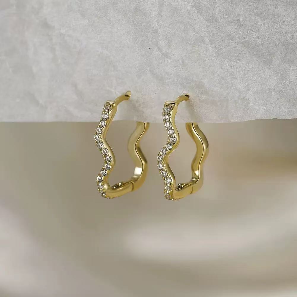 Wave Hoop Earrings – S925 Sterling Silver or Gold Vermeil with Cubic Zirconia