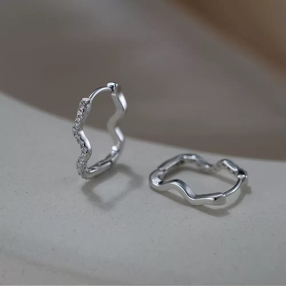 Wave Hoop Earrings – S925 Sterling Silver or Gold Vermeil with Cubic Zirconia