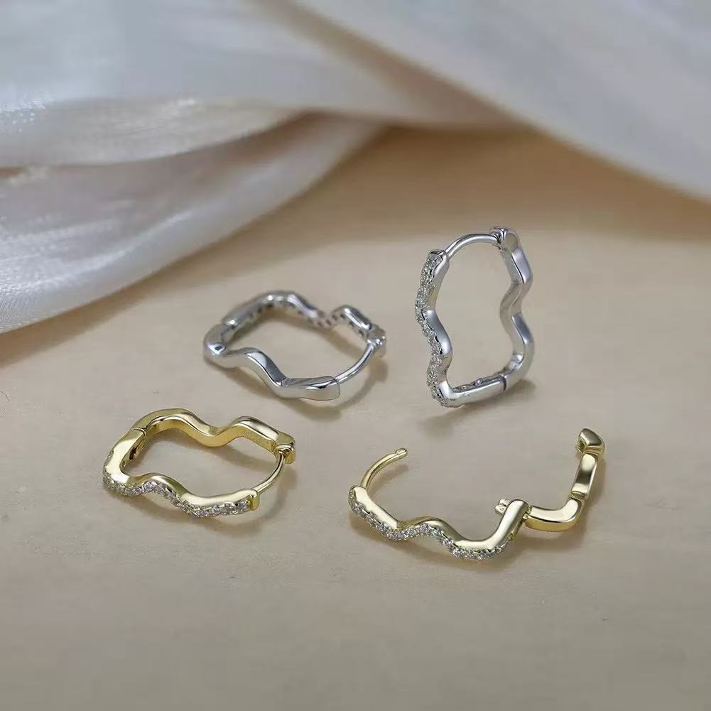 Wave Hoop Earrings – S925 Sterling Silver or Gold Vermeil with Cubic Zirconia