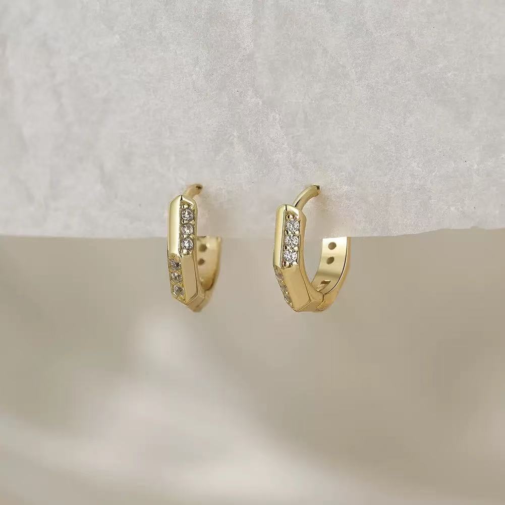 Hexagon Huggie Hoop Earrings – Sterling Silver or Gold Vermeil