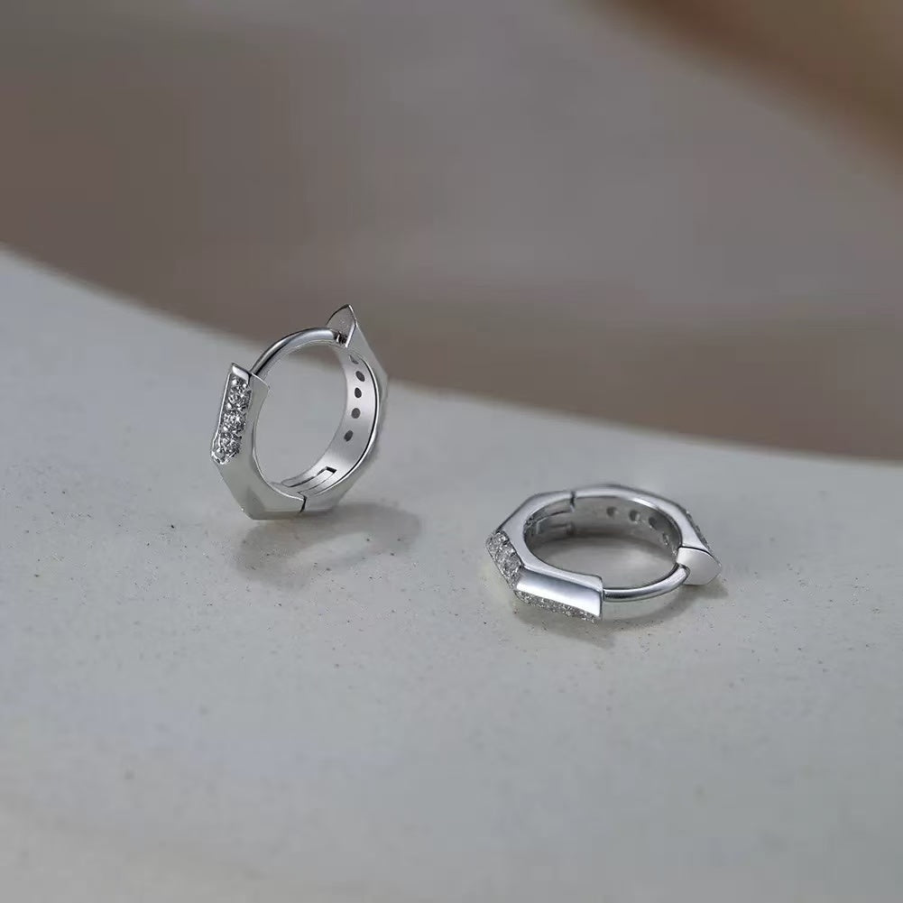 Hexagon Huggie Hoop Earrings – Sterling Silver or Gold Vermeil