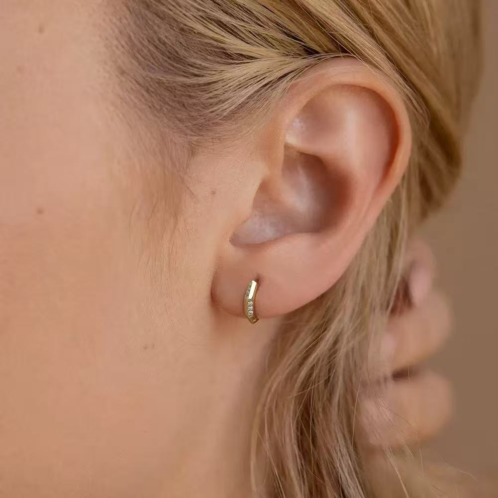 Hexagon Huggie Hoop Earrings – Sterling Silver or Gold Vermeil