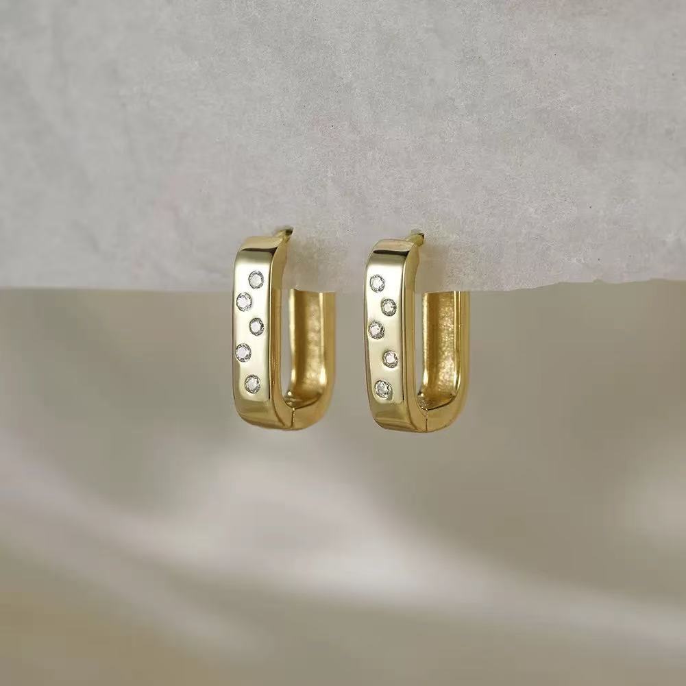 Geometric Rectangle Hoop Earrings – Sterling Silver or Gold Vermeil