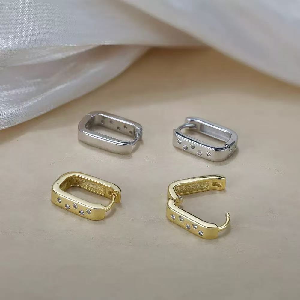Geometric Rectangle Hoop Earrings – Sterling Silver or Gold Vermeil