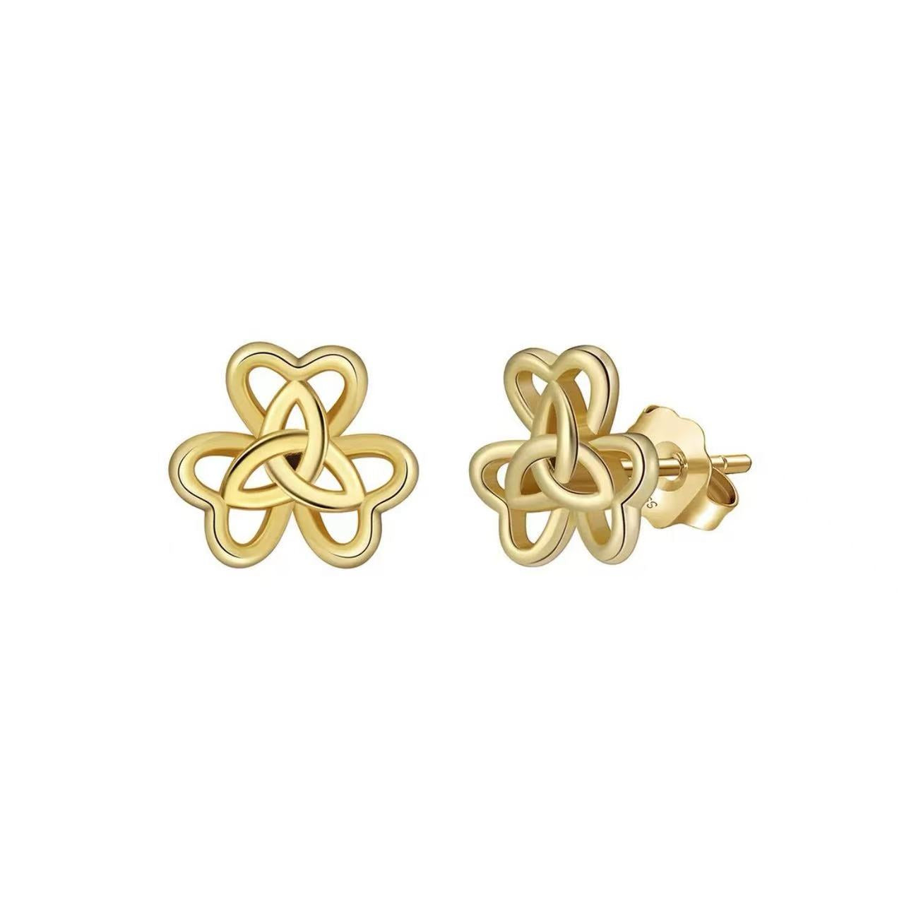 Celtic Knot Clover Stud Earrings – Sterling Silver or Gold Plated