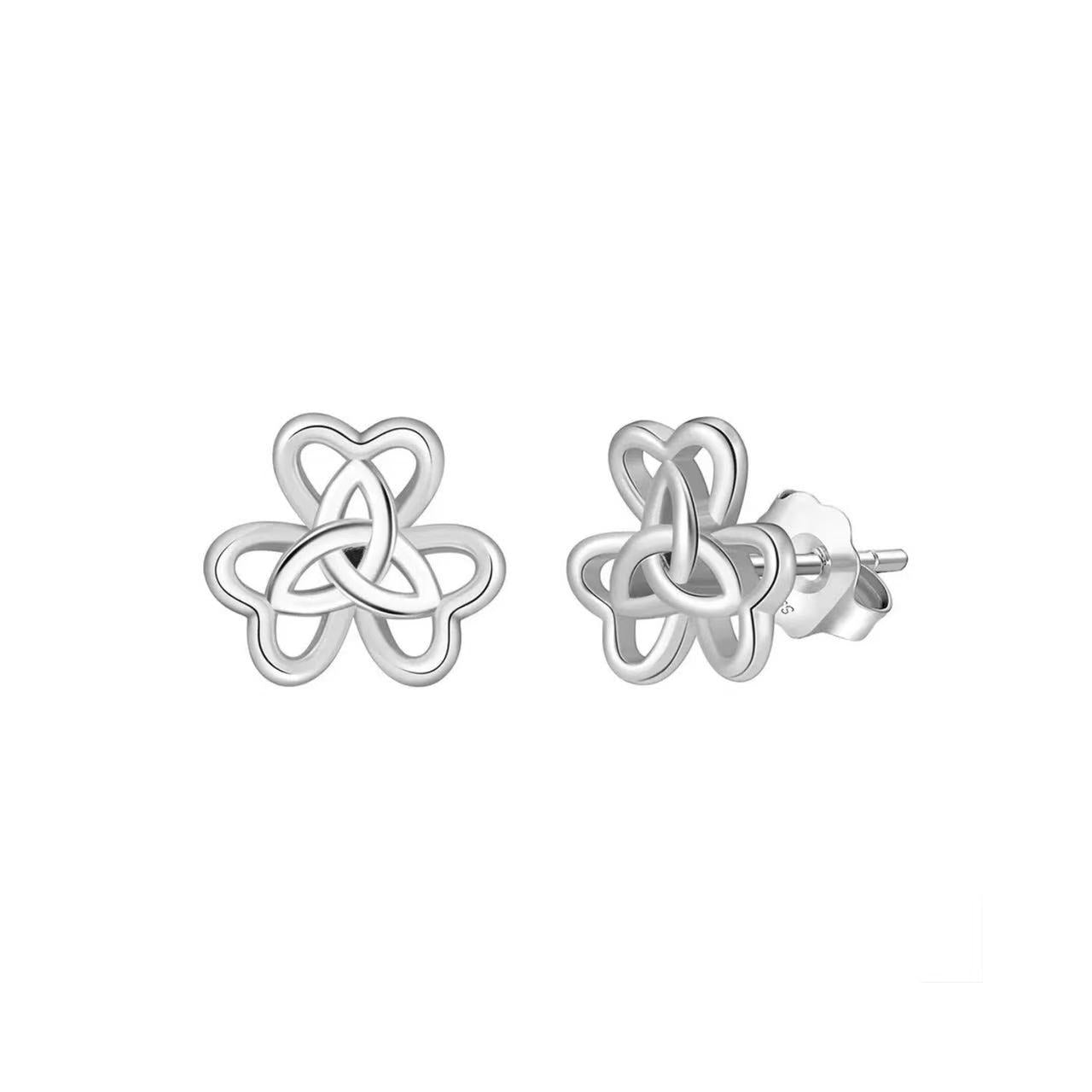 Celtic Knot Clover Stud Earrings – Sterling Silver or Gold Plated
