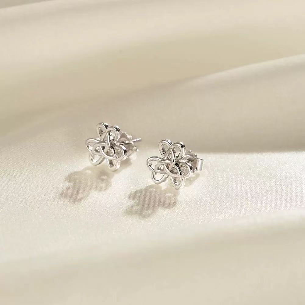 Celtic Knot Clover Stud Earrings – Sterling Silver or Gold Plated