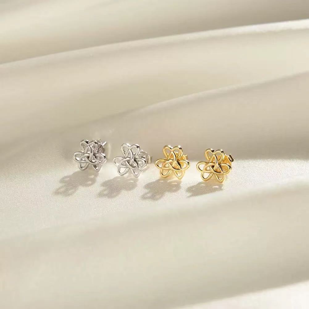 Celtic Knot Clover Stud Earrings – Sterling Silver or Gold Plated