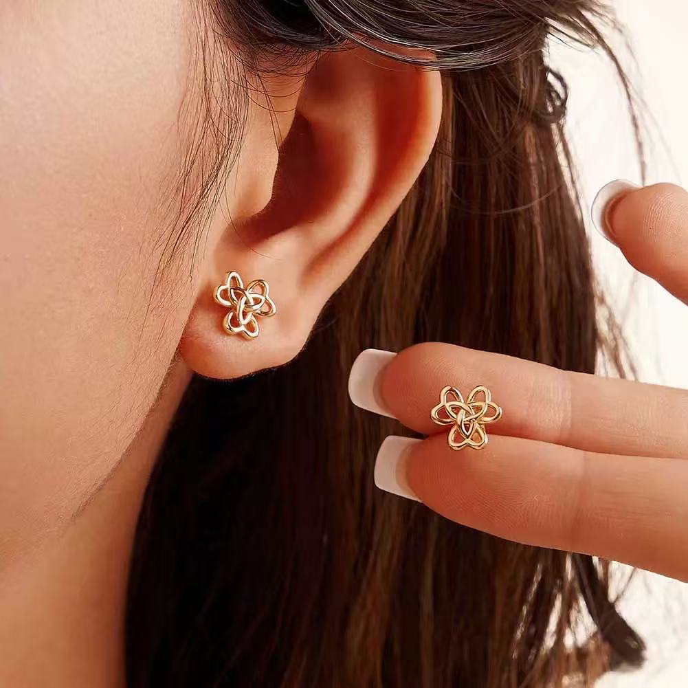 Celtic Knot Clover Stud Earrings – Sterling Silver or Gold Plated
