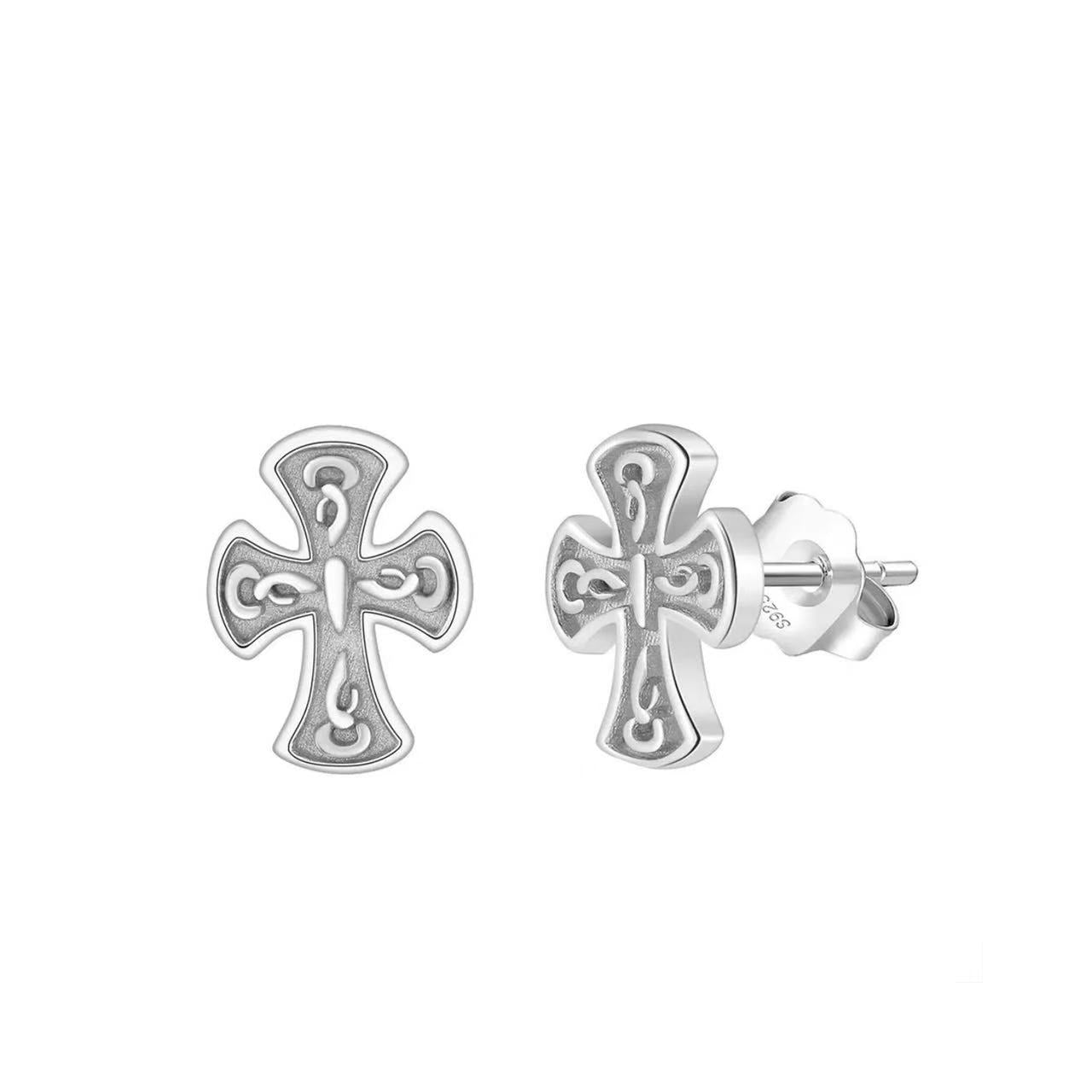 Vintage Cross Stud Earrings – Sterling Silver or Gold Plated