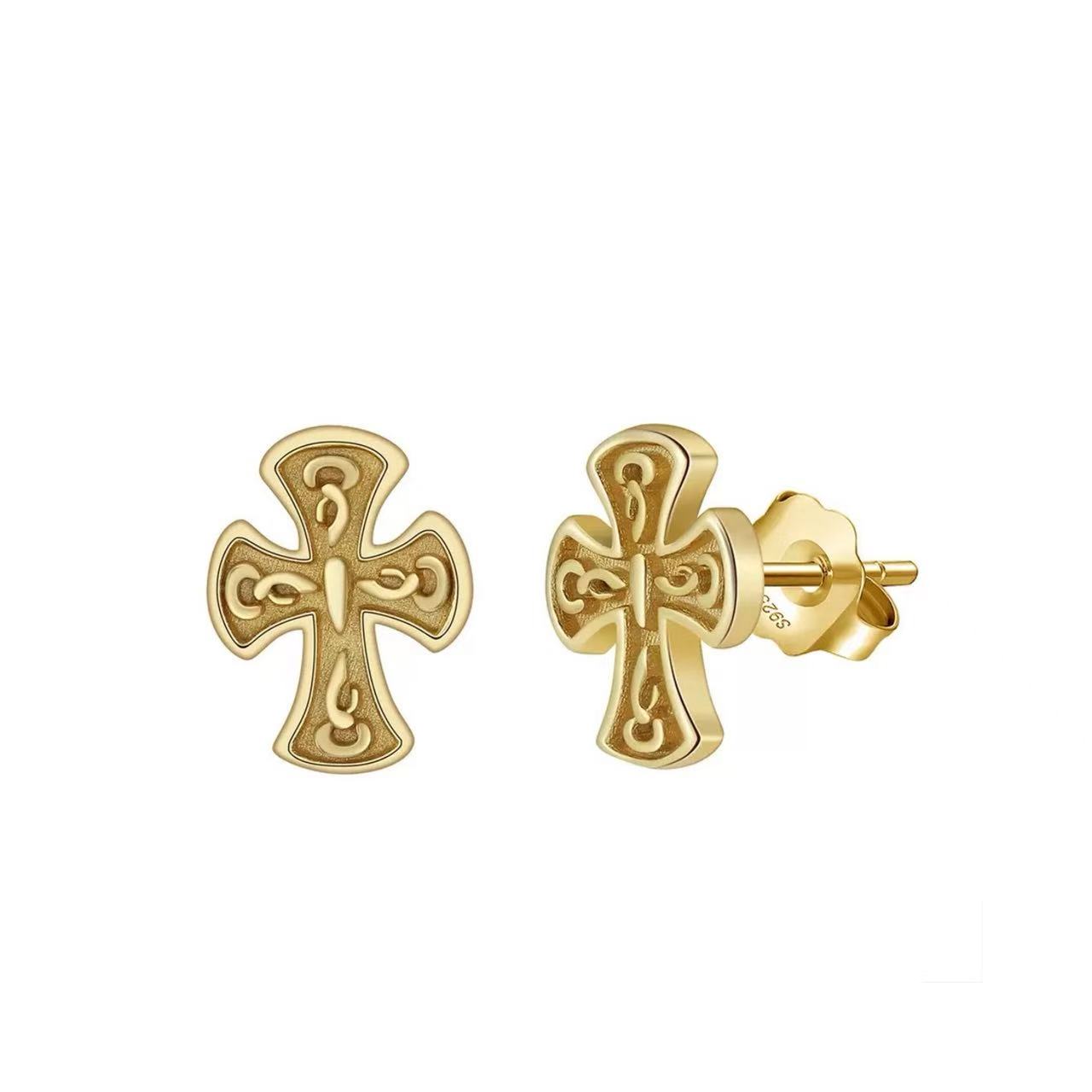 Vintage Cross Stud Earrings – Sterling Silver or Gold Plated