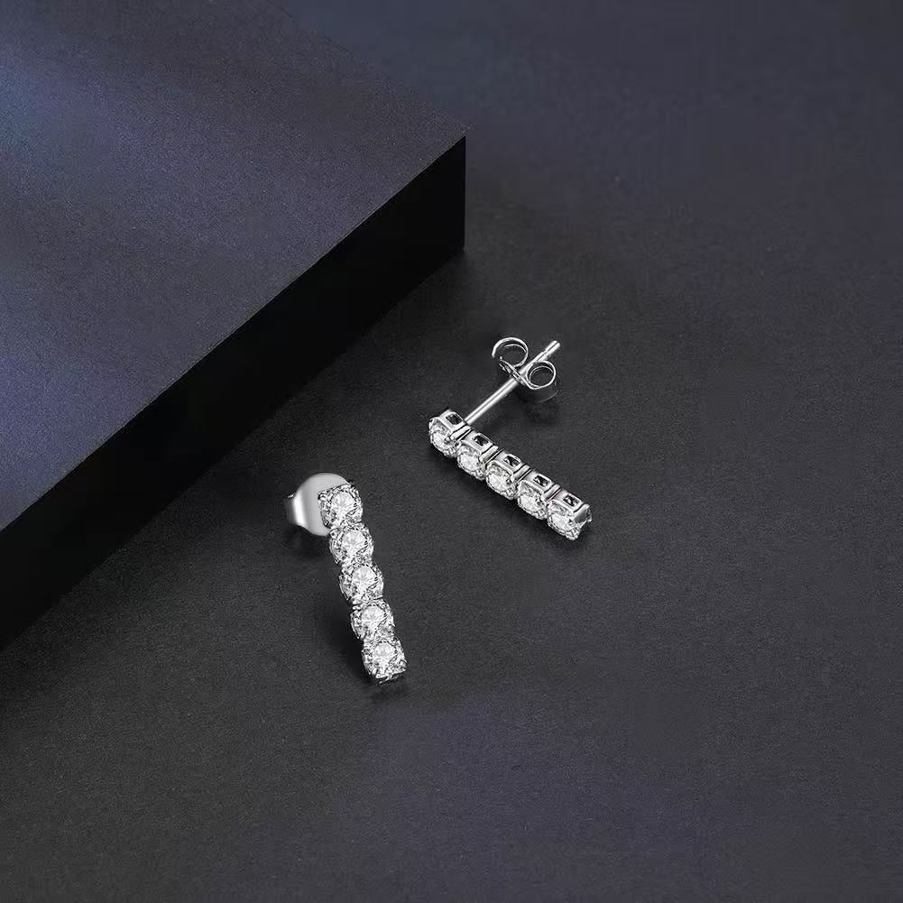 Elegant 5-Stone Vertical Bar Stud Earrings – Sterling Silver or Gold Plated