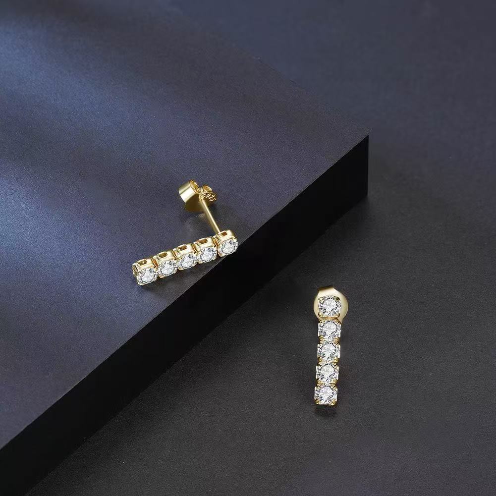 Elegant 5-Stone Vertical Bar Stud Earrings – Sterling Silver or Gold Plated