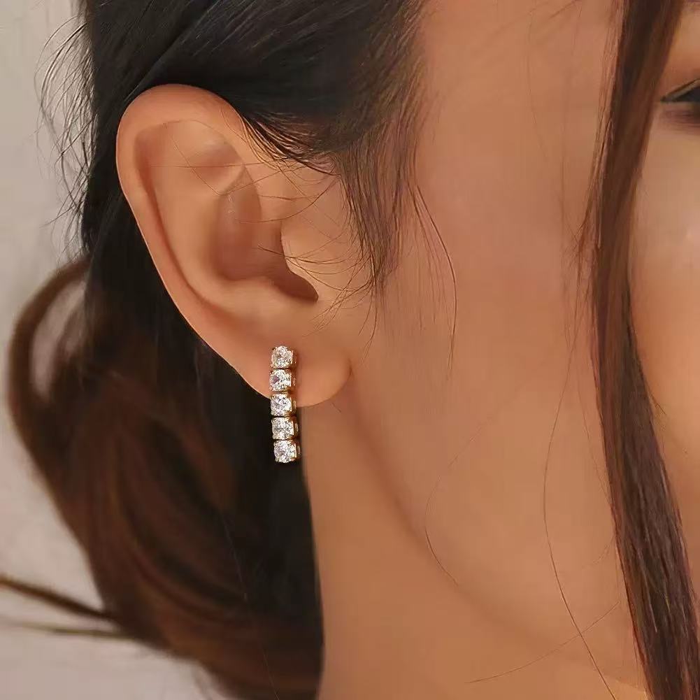 Elegant 5-Stone Vertical Bar Stud Earrings – Sterling Silver or Gold Plated