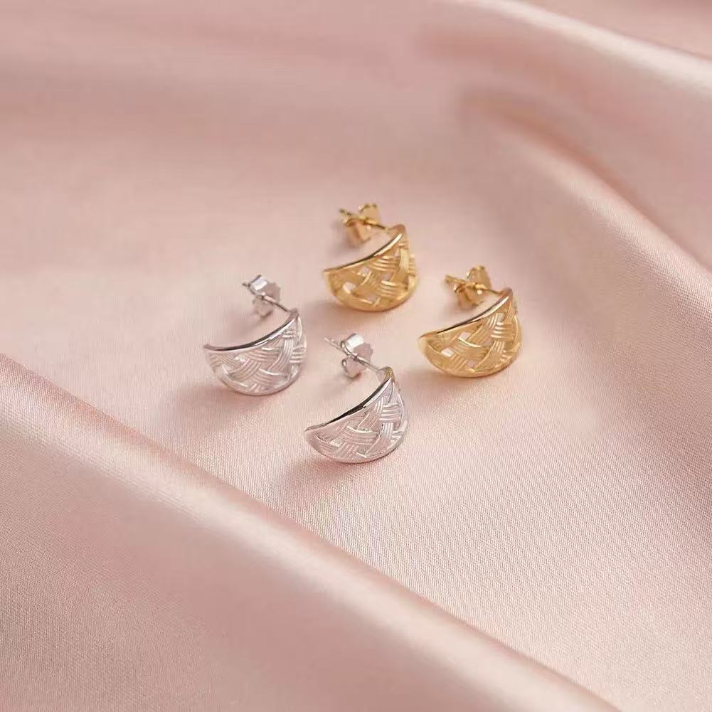 Vintage Woven Hoop Earrings – Sterling Silver or Gold Plated